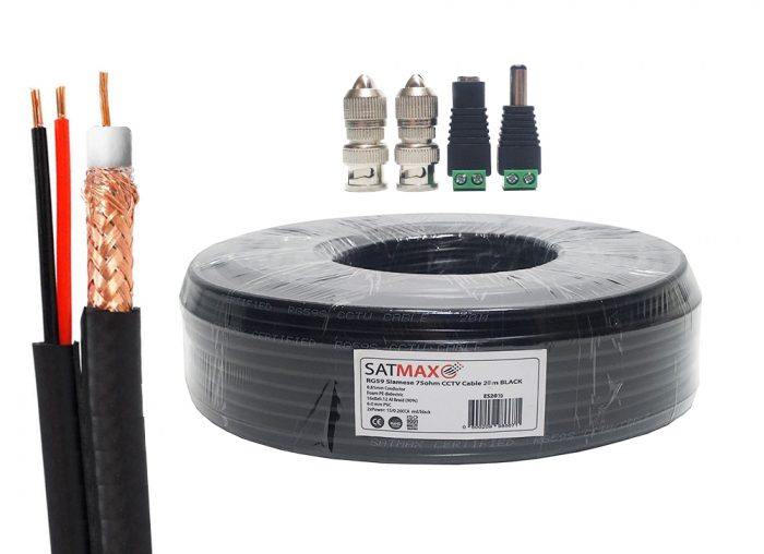 Satmax 20m Black Siamese RG59 Video + 2 Core Power CCTV Cable-0