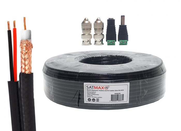 Satmax 25m Black Siamese RG59 Video + 2 Core Power CCTV Cable-0