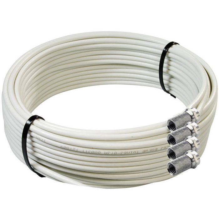 Satmax 20m White CB63R Twin Shotgun Coax Satellite Cable with 4 F-Connectors-0