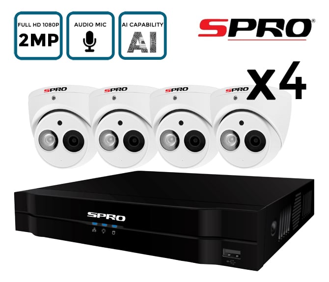 SPRO 4 Camera 2MP CCTV Kit with Audio Recording CCTV101