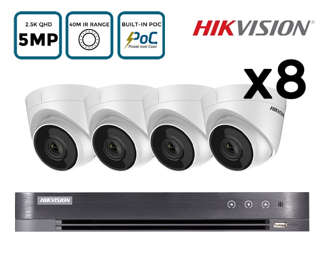 Pickering machine Psychiatry Hikvision 8 Turret Camera 5MP HD Analog PoC Kit | CCTV101