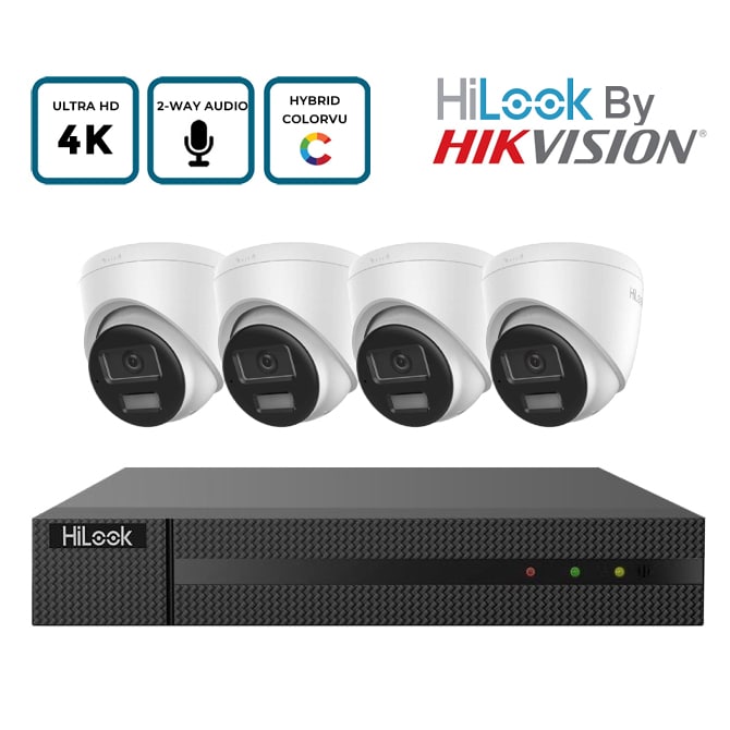Hilook by Hikvision 4/8 Camera 8MP Hybrid LiveGuard ColorVu PoE CCTV Kit with 2-Way Audio