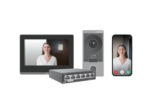 UNV PoE DoorStation & Monitor Villa Kit with 4 Port PoE Switch - Full Kit