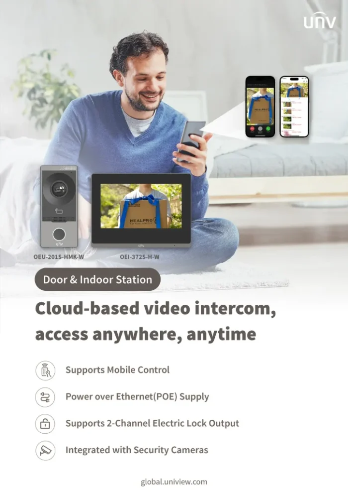 Uniview 2MP PoE Video Intercom Villa Doorbell DoorStation & Monitor with 4 Port PoE Switch - Full Kit - Image 2