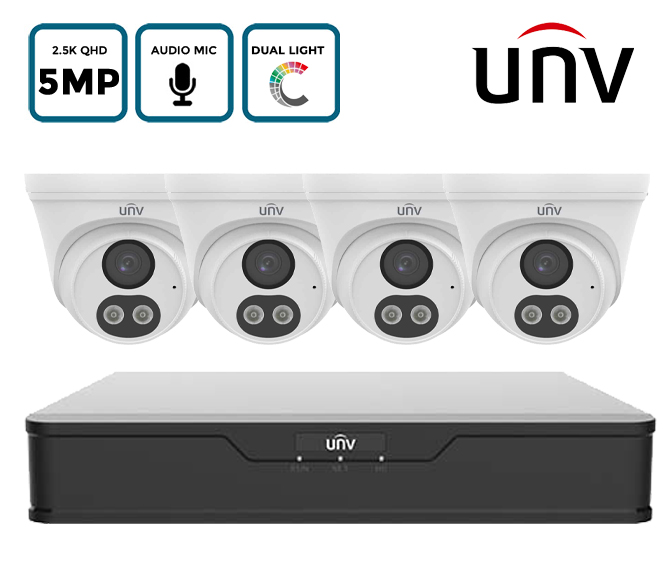 UNV 4/8 Camera 5MP Dual Light ColorHunter CCTV Kit with Audio Recording