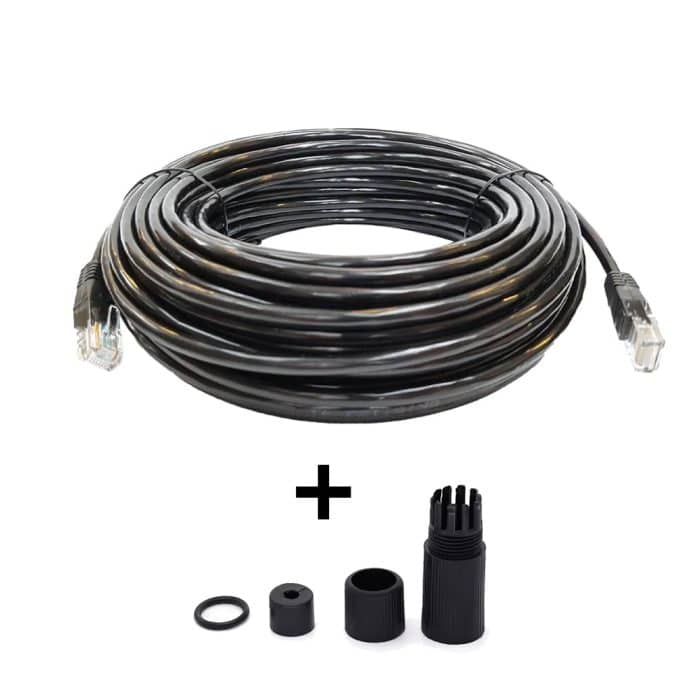 20m Black Cat5e CCTV Camera Cable with RJ45 Waterproof Grommet