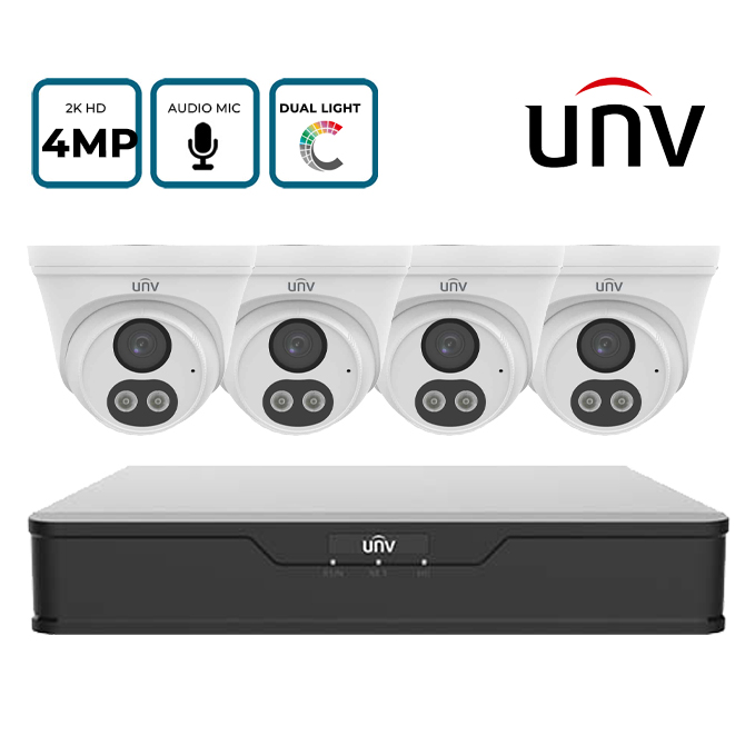 UNV 4/8 Camera 4MP Dual Light ColorHunter PoE CCTV Kit with Audio Recording
