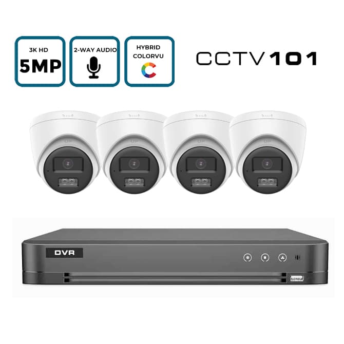CCTV101 4/8 Camera 5MP/3K Hybrid Light ColorVu Turret CCTV Kit with 2-Way Audio