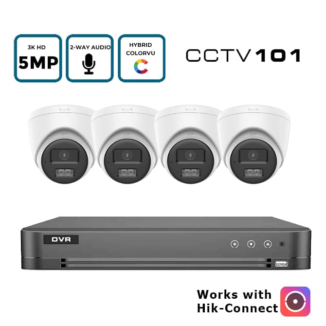 OEM Hikvision 4/8 Camera 5MP/3K Hybrid Light ColorVu Turret CCTV Kit with 2-Way Audio