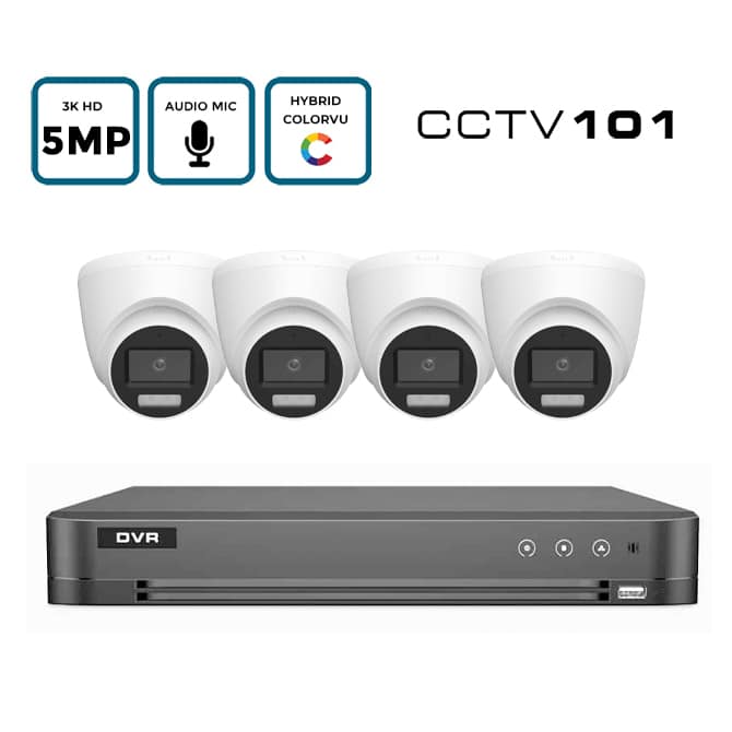 CCTV101 4/8 Camera 5MP/3K Hybrid Light ColorVu Turret CCTV Kit with Audio Recording