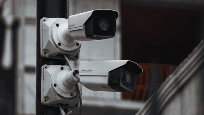 Array of CCTV cameras mounted on a post