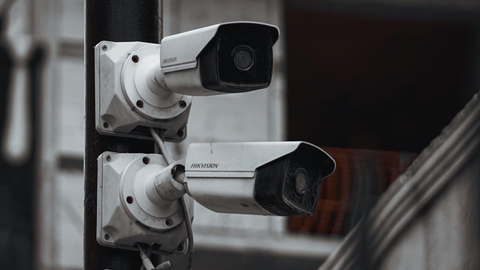 Array of CCTV cameras mounted on a post