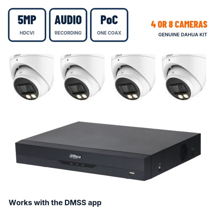 Dahua 4/8 Camera 5MP Smart Dual Light PoC CCTV Kit with Audio Recording