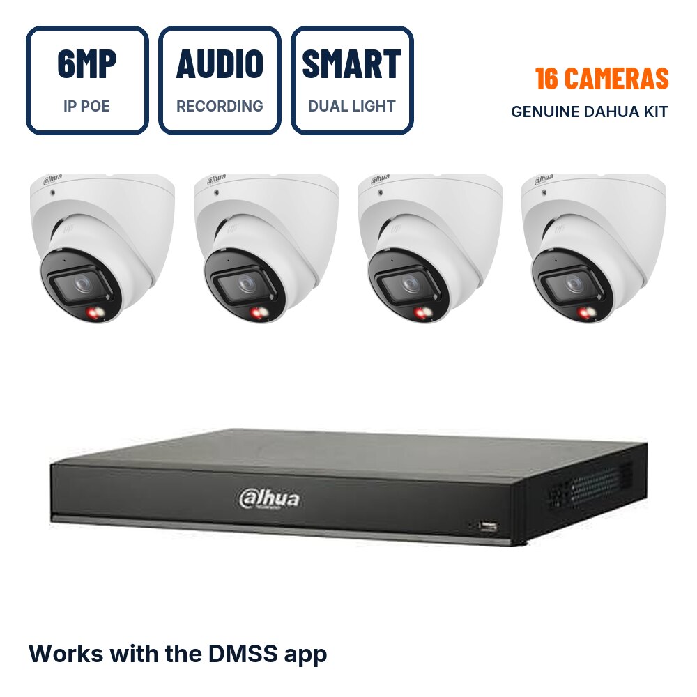 Dahua 16 Camera 6MP Smart Dual Light PoE CCTV Kit with Audio Recording