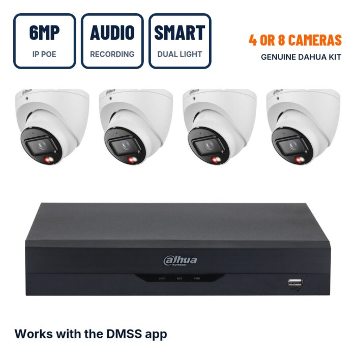 Dahua 4/8 Camera 6MP Smart Dual Light PoE CCTV Kit with Audio Recording