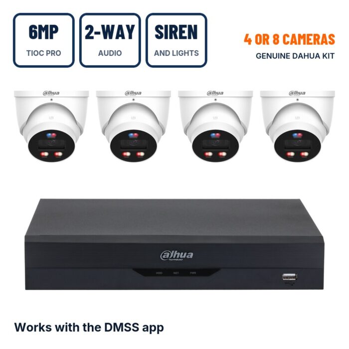 Dahua 4/8 Camera 6MP TiOC PRO Smart Dual Light Active Deterrence PoE CCTV Kit with 2-Way Audio