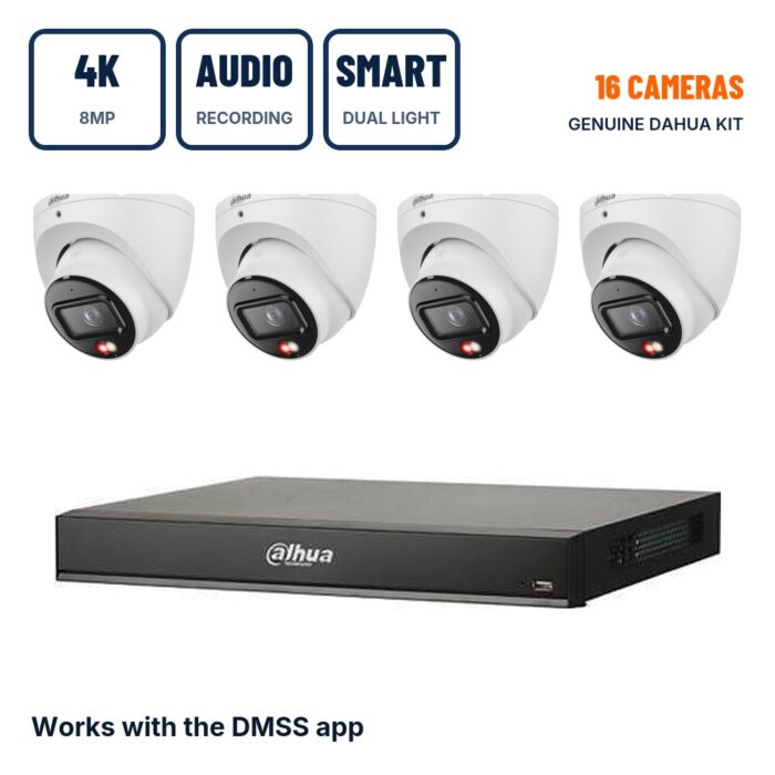 Dahua 16 Camera 8MP (4K) Smart Dual Light PoE CCTV Kit with Audio Recording
