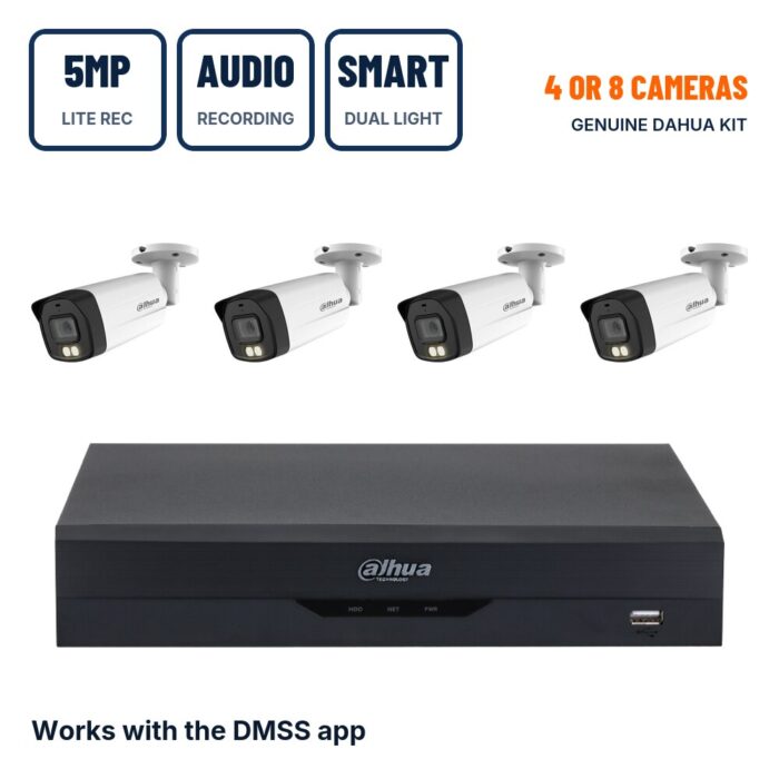 Dahua 4/8 Camera 5MP Lite Smart Dual Light Bullet CCTV Kit with Audio Recording