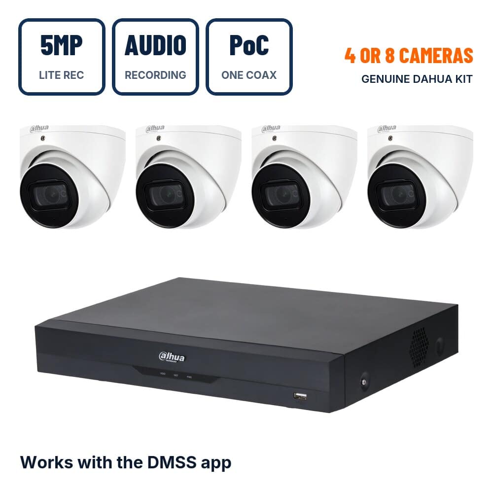 Dahua 4/8 Camera 5MP Lite Starlight PoC CCTV Kit with Audio Recording