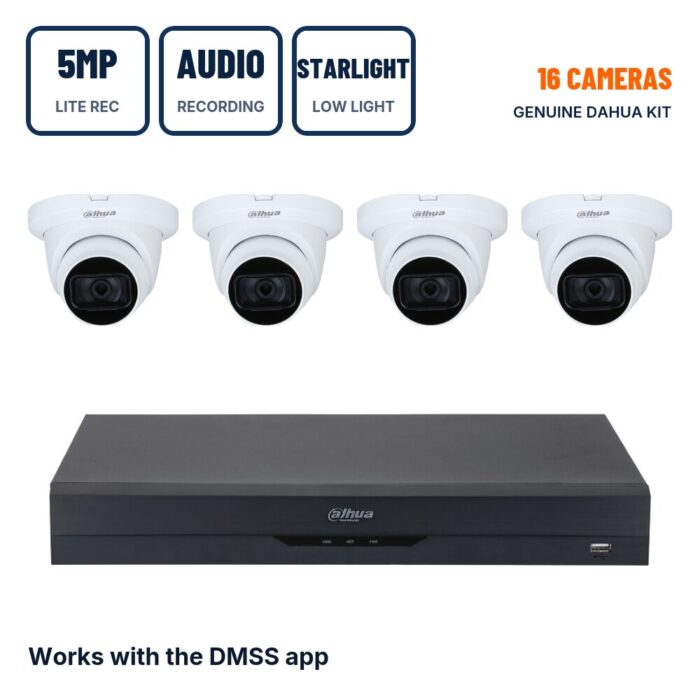 Dahua 16 Camera 5MP Lite Starlight Eyeball CCTV Kit with Audio Recording