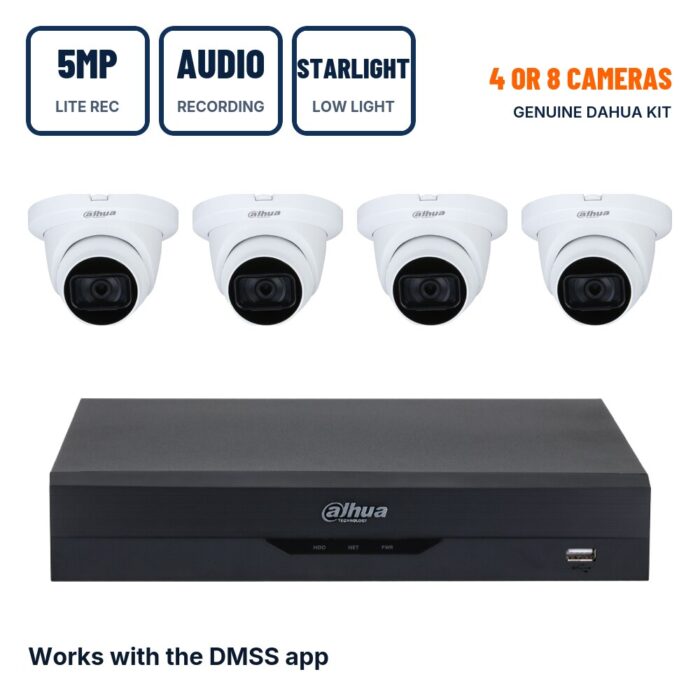 Dahua 4/8 Camera 5MP Lite Starlight Eyeball CCTV Kit with Audio Recording