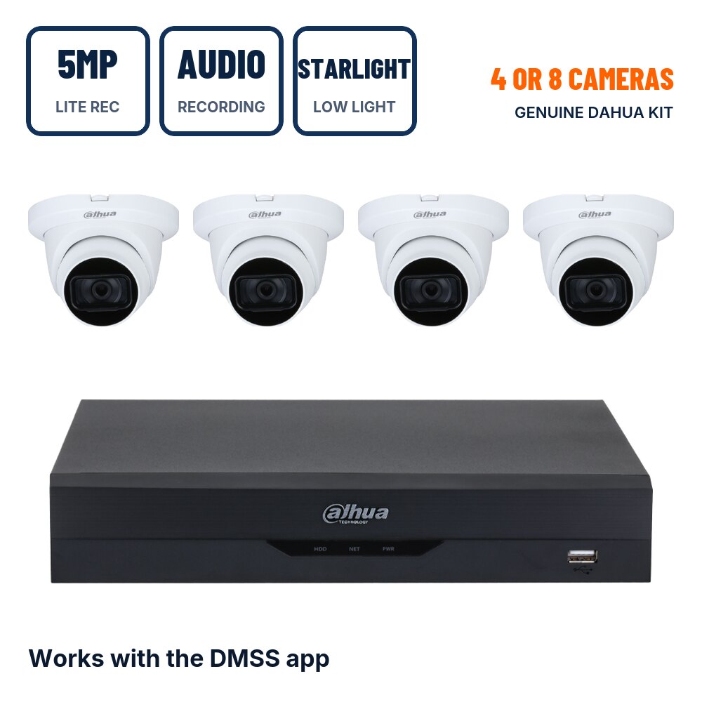 Dahua 4/8 Camera 5MP Lite Starlight Eyeball CCTV Kit with Audio Recording
