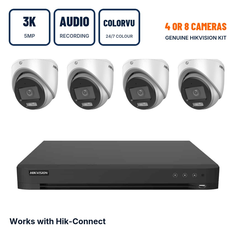 Hikvision 4/8 Camera 3K ColorVu Turret CCTV Kit with Audio Recording