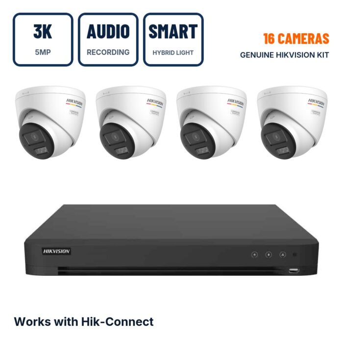 Hikvision 16 Camera 3K Smart Hybrid Light ColorVu Turret CCTV Kit with Audio Recording