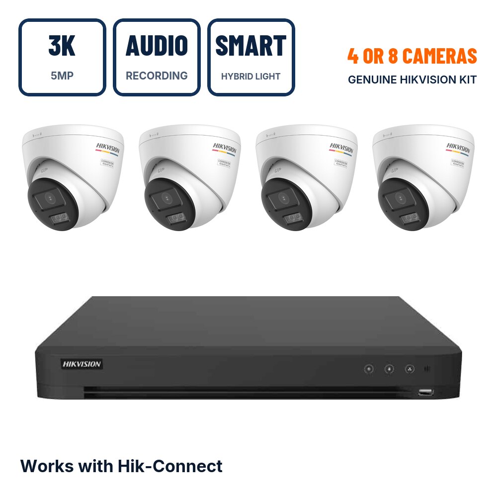 Hikvision 4/8 Camera 3K Smart Hybrid Light ColorVu Turret CCTV Kit with Audio Recording