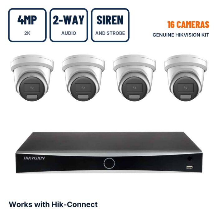 Hikvision 16 Camera 4MP LiveGuard Smart Hybrid Light ColorVu PoE CCTV Kit with 2-Way Audio