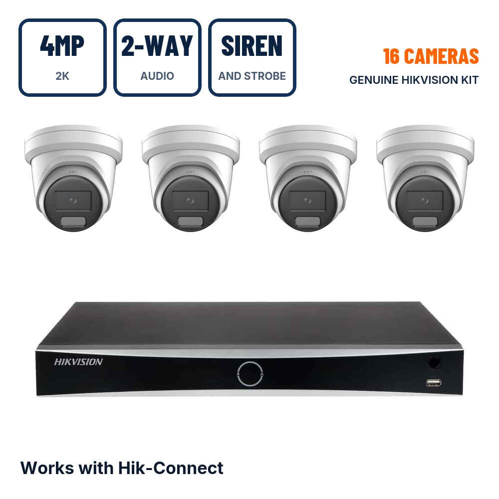 Hikvision 16 Camera 4MP LiveGuard Smart Hybrid Light ColorVu PoE CCTV Kit with 2-Way Audio