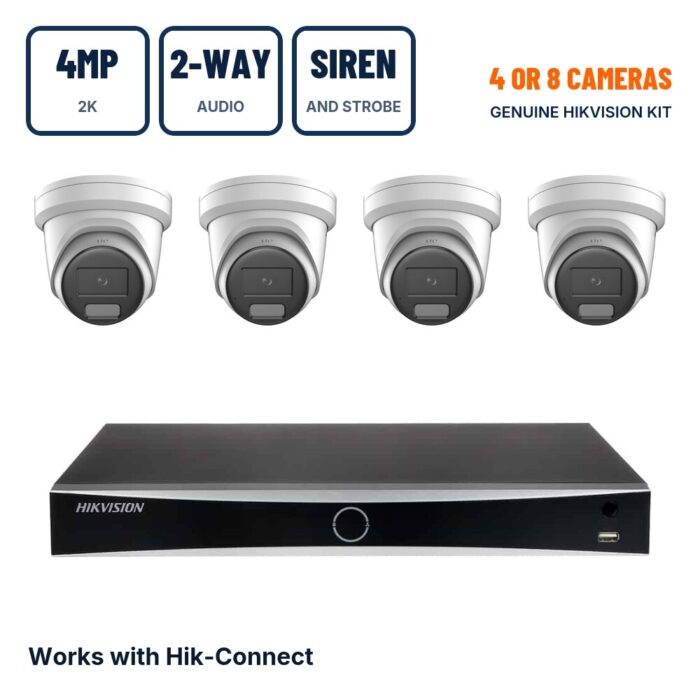 Hikvision 4/8 Camera 4MP LiveGuard Smart Hybrid Light ColorVu PoE CCTV Kit with 2-Way Audio