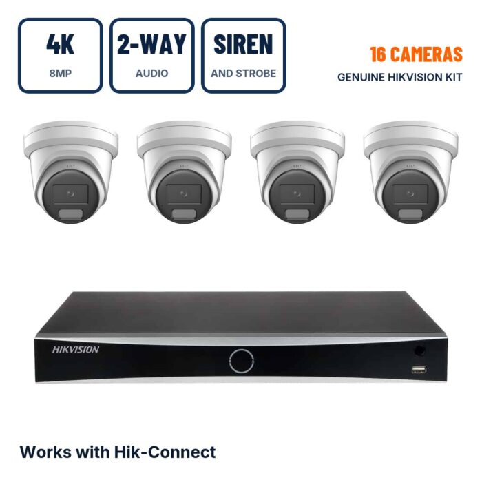 Hikvision 16 Camera 8MP (4K) LiveGuard Smart Hybrid Light ColorVu PoE CCTV Kit with 2-Way Audio