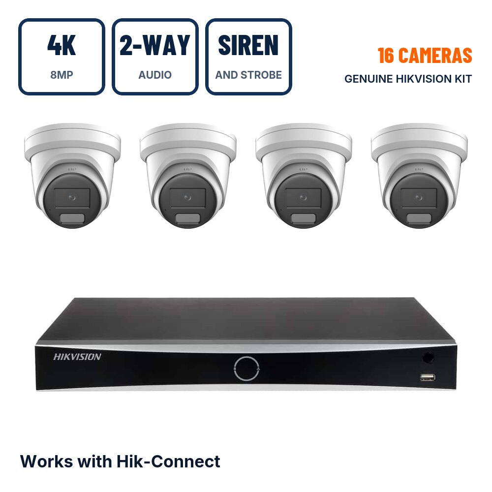 Hikvision 16 Camera 8MP (4K) LiveGuard Smart Hybrid Light ColorVu PoE CCTV Kit with 2-Way Audio