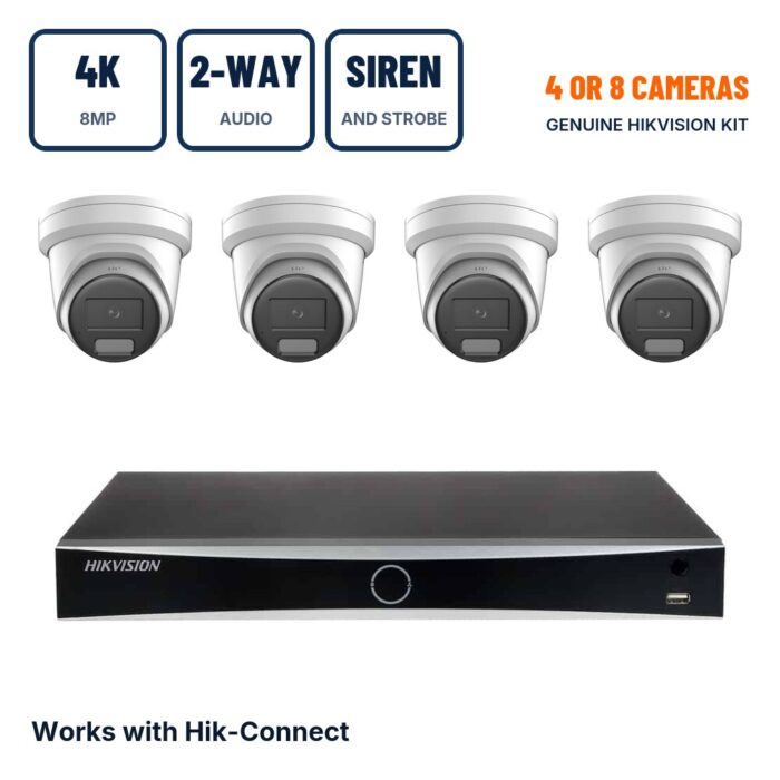Hikvision 4/8 Camera 8MP (4K) LiveGuard Smart Hybrid Light ColorVu PoE CCTV Kit with 2-Way Audio