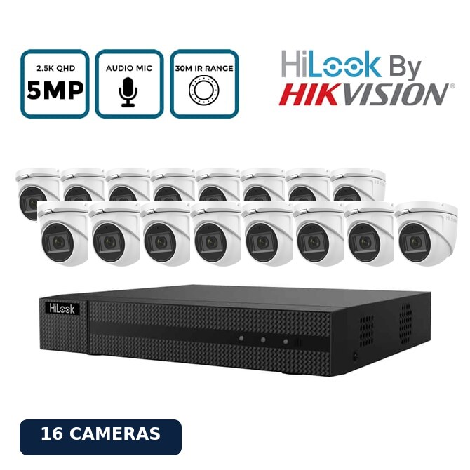 HiLook by Hikvision 16 Camera 5MP Turret CCTV Kit with Audio Recording