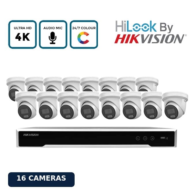 Hilook by Hikvision 16 Camera 8MP ColorVu PoE CCTV Kit with Audio Recording