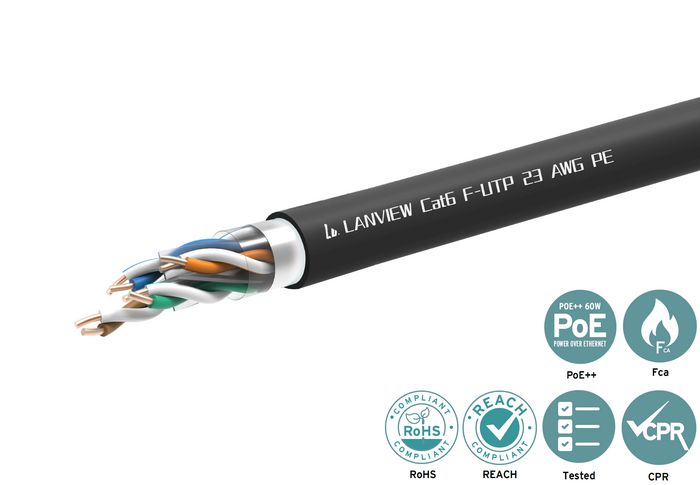 Lanview 305m Cat6 F/UTP Outdoor Network Cable, Solid Copper, Black PE LVN-CAT6PE-FUTP-305M
