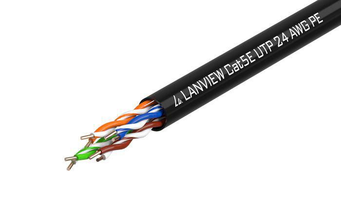 Lanview 305m Cat5e U/UTP Outdoor Network Cable, Solid Copper, Black PE LVN122149