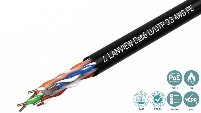 Lanview 305m Cat6 U/UTP Outdoor Network Cable, Solid Copper, Black PE LVN122151