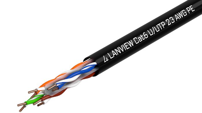 Lanview 305m Cat6 U/UTP Outdoor Network Cable, Solid Copper, Black PE LVN122151