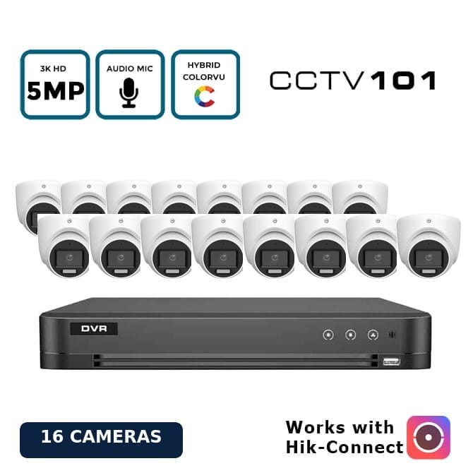 OEM Hikvision 16 Camera 5MP/3K Hybrid Light ColorVu Mini Turret CCTV Kit with Audio Recording