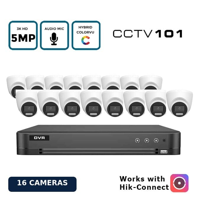 OEM Hikvision 16 Camera 5MP/3K Hybrid Light ColorVu Turret CCTV Kit with Audio Recording
