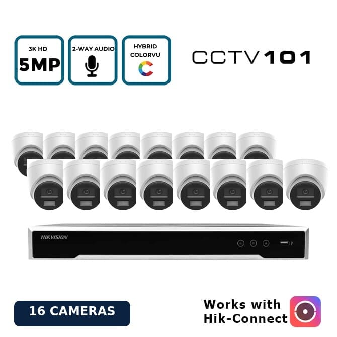 OEM Hikvision 16 Camera 5MP (3K) Hybrid LiveGuard ColorVu PoE CCTV Kit with 2-Way Audio