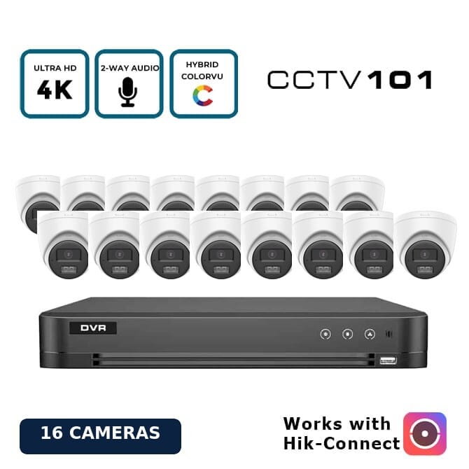 OEM Hikvision 16 Camera 8MP (4K) Hybrid Light ColorVu Turret CCTV Kit with 2-Way Audio