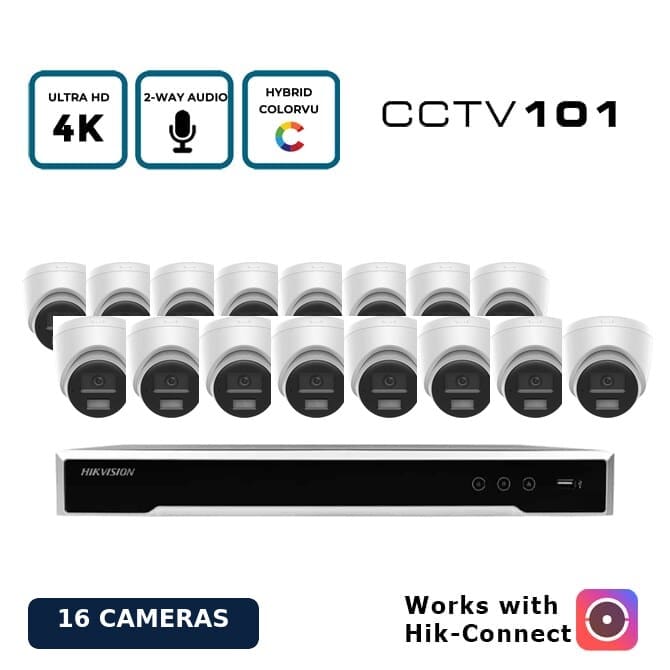 OEM Hikvision 16 Camera 8MP (4K) Hybrid LiveGuard ColorVu PoE CCTV Kit with 2-Way Audio